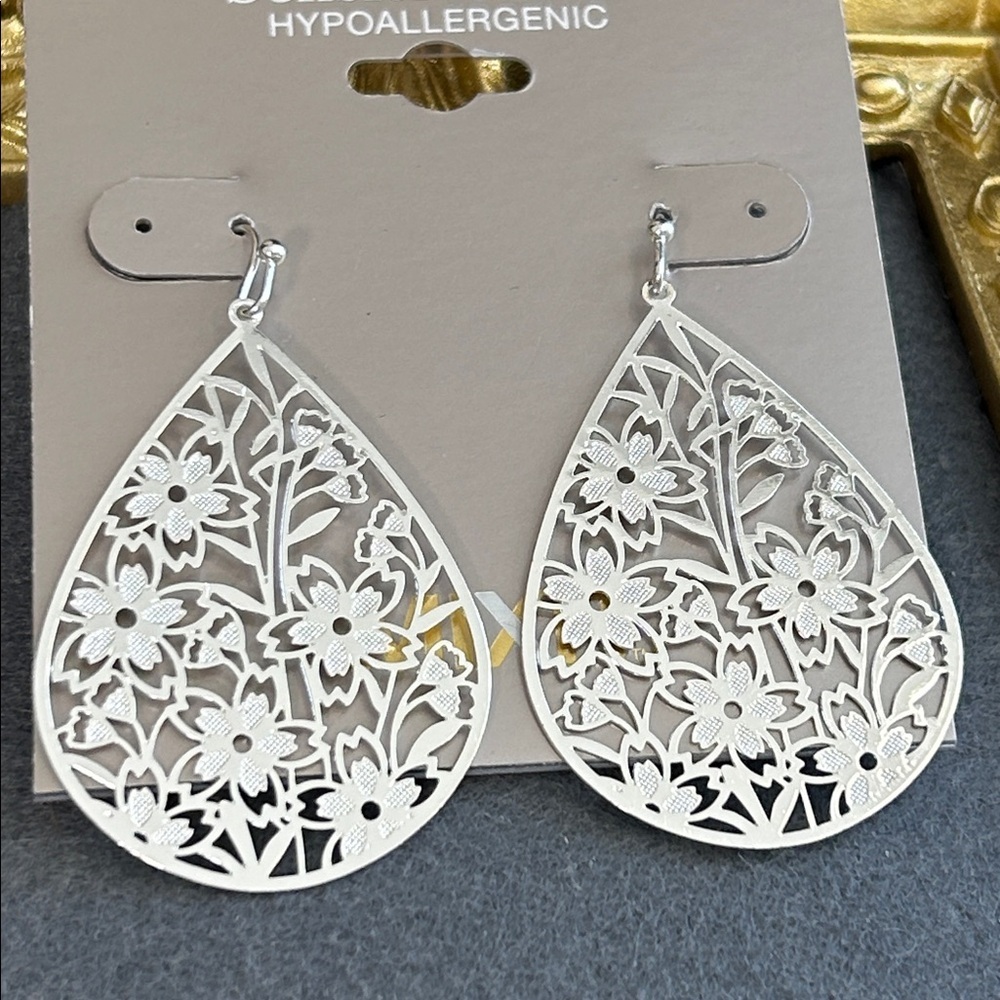 JCPenney Silver Floral Teardrop Earrings - Picture 2 of 4